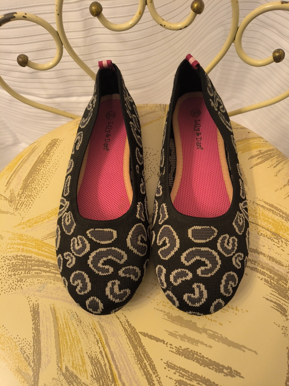 Black Patterned Ballet Flats with Pink Insole by LifeStride